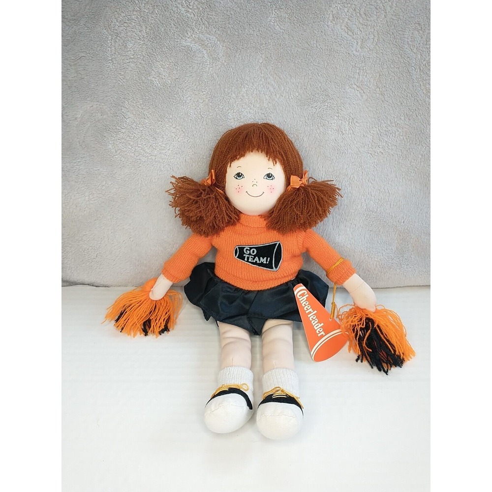 Vintage Russ Berrie Go Team Cheerleader Red Doll Plush with Pom‎  Orange Black